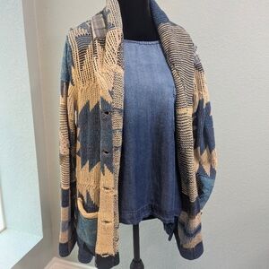 Ralph Lauren Denim&Supply Sweater Coat Cardigan Patchwork Cotton Linen